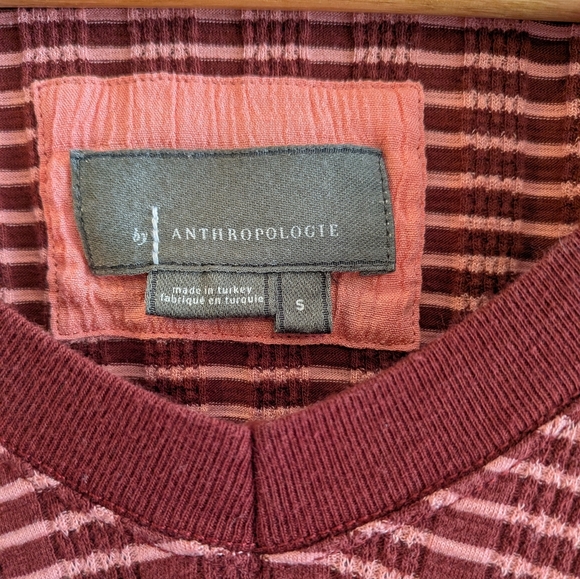 Anthropologie Hannah Pink Red Striped Knit Textured V-Neck Thermal Shirt Size S - Picture 8 of 15
